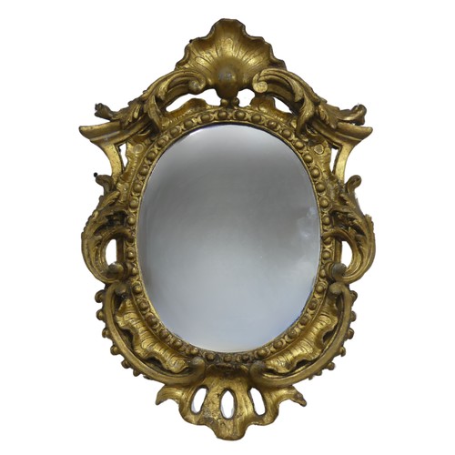 512 - A 19th century style small giltwood wall Mirror, central pediment with acanthus leaf and foliate scr... 