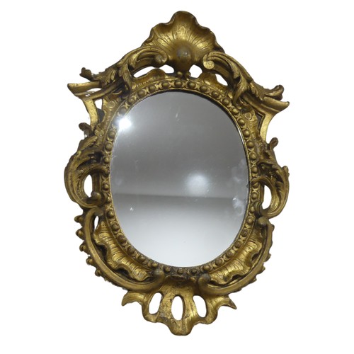 512 - A 19th century style small giltwood wall Mirror, central pediment with acanthus leaf and foliate scr... 