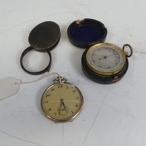 545 - A 19th century pocket Barometer, in leather case, silvered dial with Arabic numerals, together with ... 