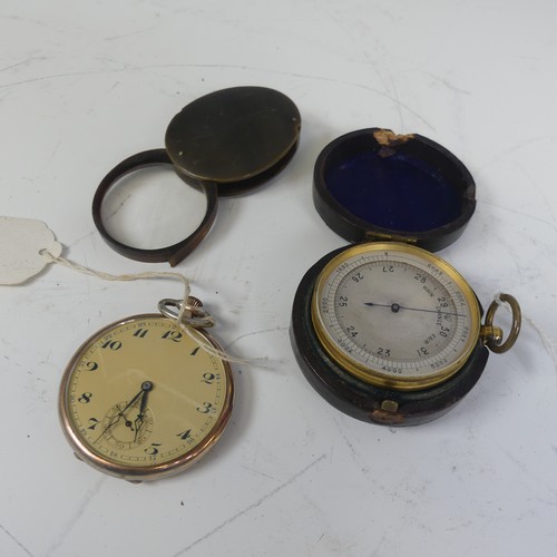 545 - A 19th century pocket Barometer, in leather case, silvered dial with Arabic numerals, together with ... 