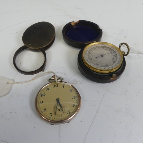 545 - A 19th century pocket Barometer, in leather case, silvered dial with Arabic numerals, together with ... 