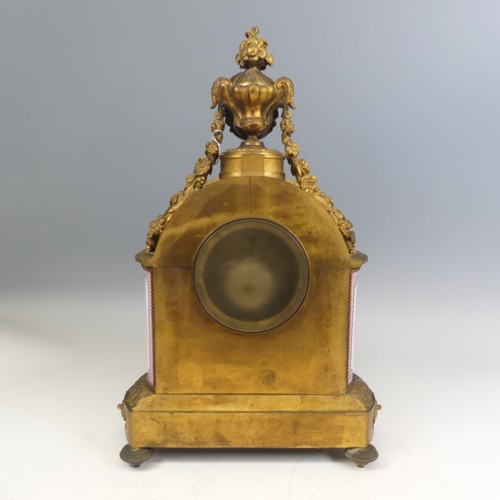 375 - A late 19th century French gilt metal and Sevres style porcelain inset mantel Clock, in the Louis XV... 