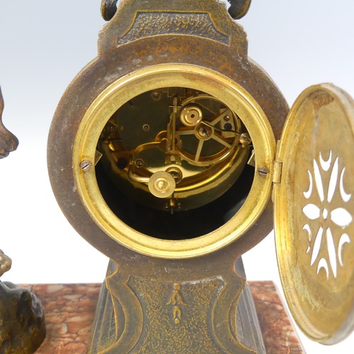 381 - A 19th century French bronzed and marble mantle Clock, dial signed 'E. Brasseur, Crozon', encased in... 