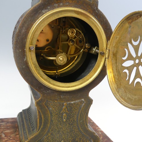 381 - A 19th century French bronzed and marble mantle Clock, dial signed 'E. Brasseur, Crozon', encased in... 