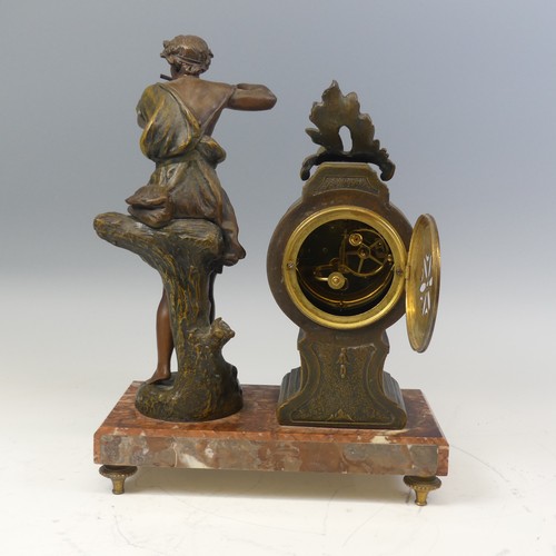 381 - A 19th century French bronzed and marble mantle Clock, dial signed 'E. Brasseur, Crozon', encased in... 