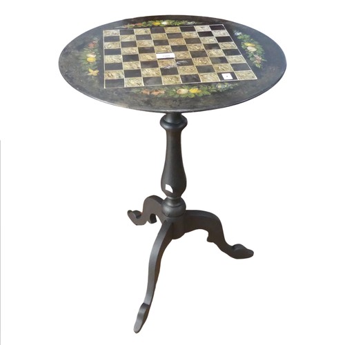 700 - A Victorian Chess Table, the painted slate tilt-top on turned column to three splayed legs, top has ... 