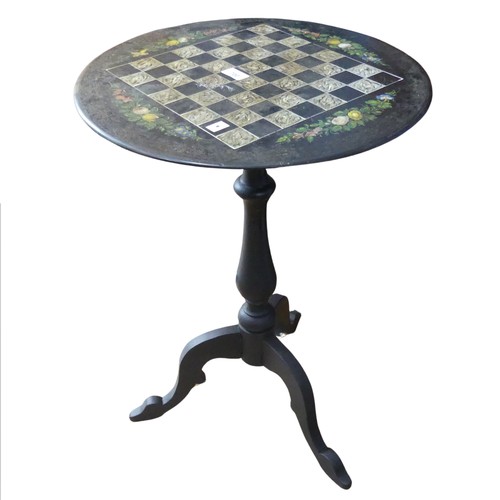 700 - A Victorian Chess Table, the painted slate tilt-top on turned column to three splayed legs, top has ... 