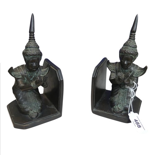 488 - A pair of Asian heavy bronze Bookends, H 17.5 cm.