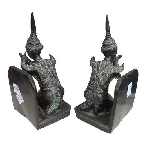 488 - A pair of Asian heavy bronze Bookends, H 17.5 cm.