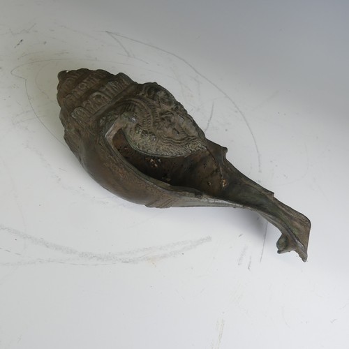 484 - An unusual antique Thai bronze ceremonial drinking Vessel / Conch, L 28 cm.