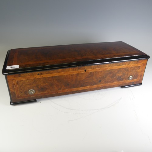 494 - A 19th century burr walnut Swiss cylinder Music Box, playing eight airs on 12 1/2'' brass cylinder, ... 