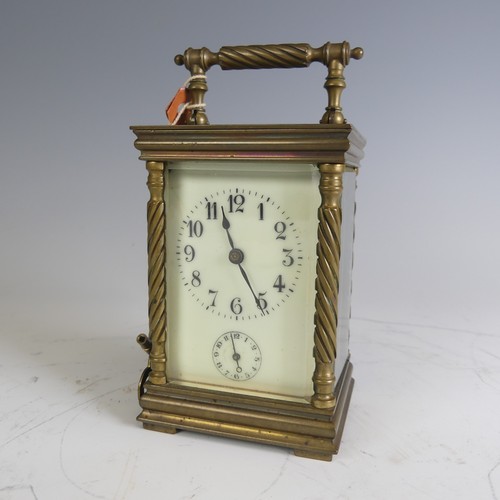 383 - An early 20th century gilt-brass French Carriage Clock, with lever escapement and alarm, movement st... 