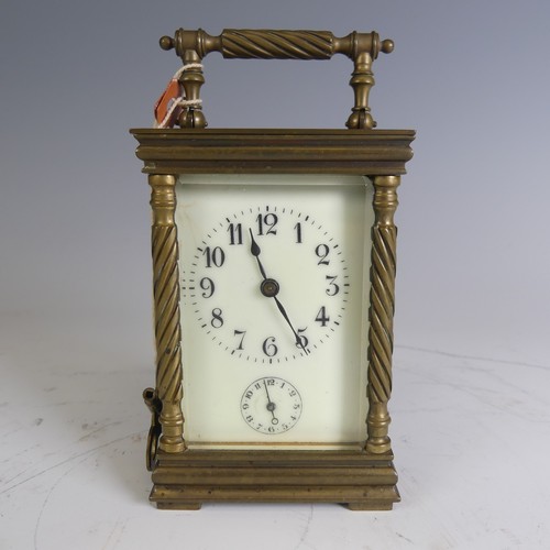 383 - An early 20th century gilt-brass French Carriage Clock, with lever escapement and alarm, movement st... 