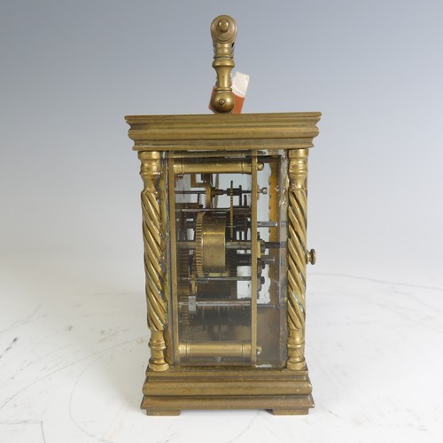 383 - An early 20th century gilt-brass French Carriage Clock, with lever escapement and alarm, movement st... 