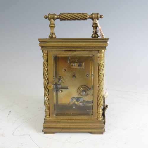 383 - An early 20th century gilt-brass French Carriage Clock, with lever escapement and alarm, movement st... 