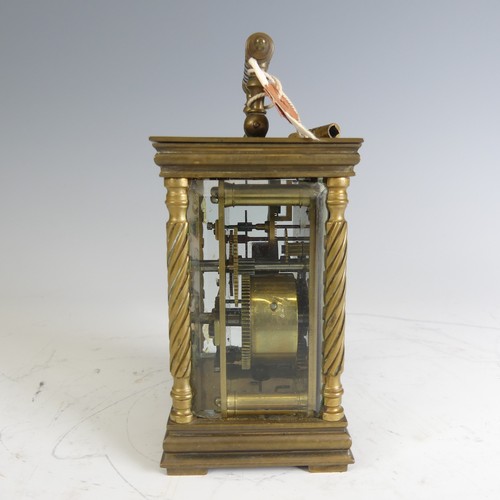 383 - An early 20th century gilt-brass French Carriage Clock, with lever escapement and alarm, movement st... 