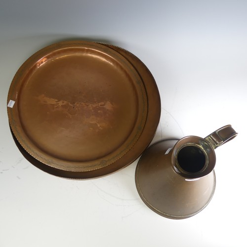 500 - A Dring & Fage copper '1 gallon' Jug, together with a copper wall coal scuttle, copper dish, cop... 