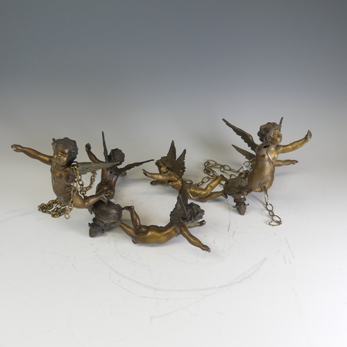 537 - A pair of antique gilt metal Cherub ceiling Lights / Hangings, together with two antique brass Chand... 