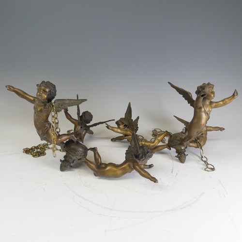 537 - A pair of antique gilt metal Cherub ceiling Lights / Hangings, together with two antique brass Chand... 