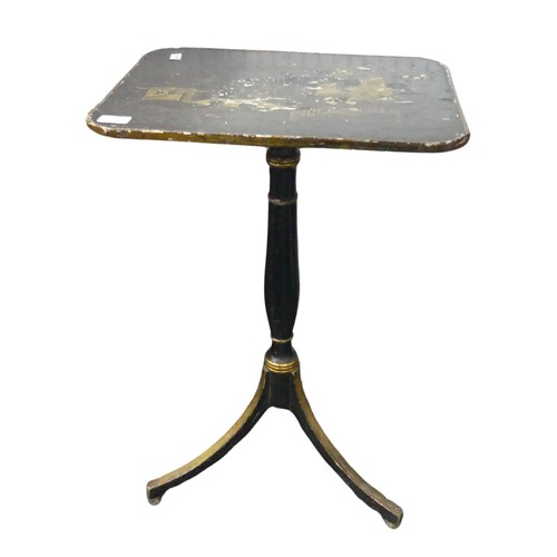 671 - A late 19th / early 20th century black chinoiserie rectangular tilt top Table, with turned and carve... 