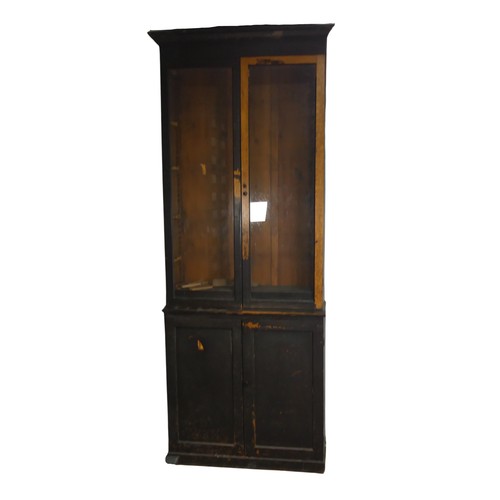 646 - A pair of antique probably late 19th century black stained oak and pine glazed Bookcases, moulded co... 