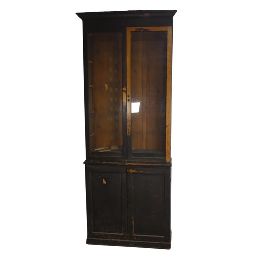 646 - A pair of antique probably late 19th century black stained oak and pine glazed Bookcases, moulded co... 