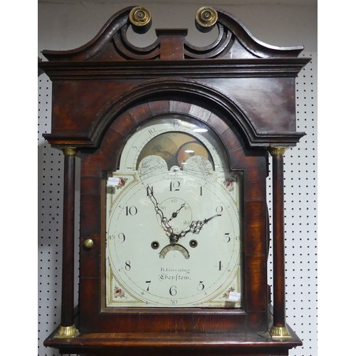 374 - A 19th century 8-day oak longcase Clock, the 12 inch painted dial with moonphase, signed 'B. Greenin... 