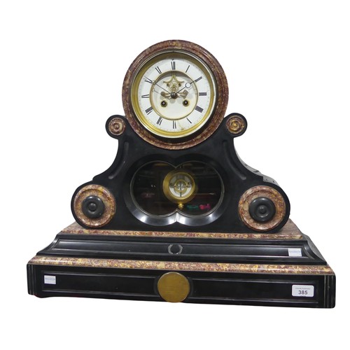 385 - A large 19th century Henry Marc slate and marble mantel Clock, 14.5 cm white dial with Roman numeral... 