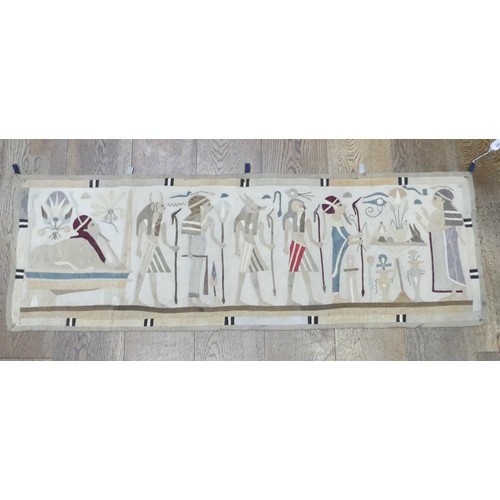 498 - A circa 1920s Egyptian appliqué fabric Wall Hanging, depicting Egyptian Gods such as Anubis, Ra, etc... 