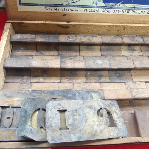 694 - A set of vintage wooden letterpress printing Blocks, including ; the alphabet, 0 to 9, &, £... 