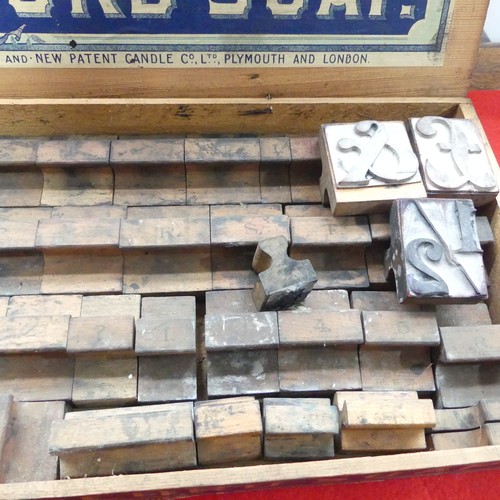 694 - A set of vintage wooden letterpress printing Blocks, including ; the alphabet, 0 to 9, &, £... 