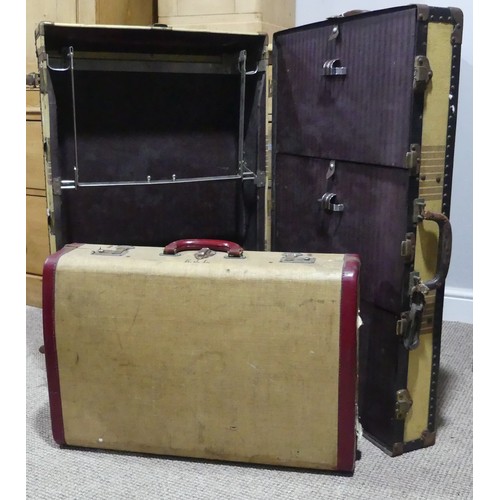 697 - A vintage Wardrobe Trunk, locked stamped 'Yale', together with another Suitcase(2)