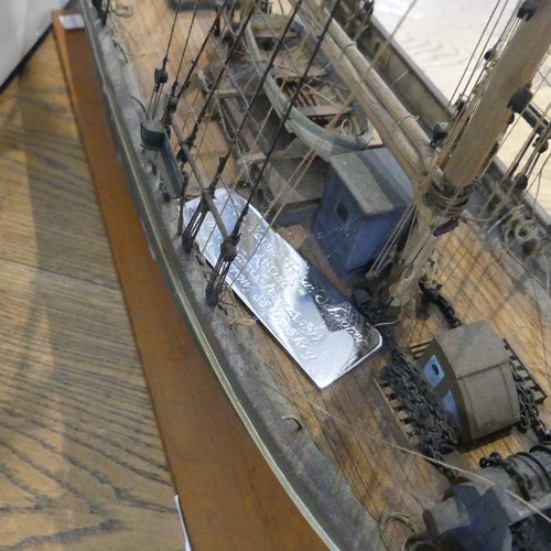 702 - A good antique model of The Three Masted Topsail Schooner 'Result', ''Built in Carrickfergus, Belfas... 