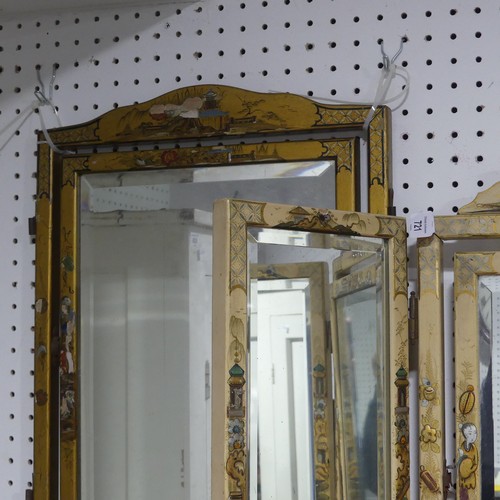 721 - An antique style Chinese inspired triptych folding dressing table Mirror, with three bevelled mirror... 