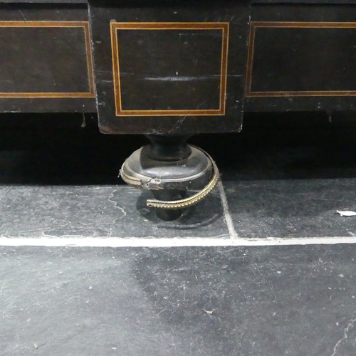 705 - A large Victorian ebonised and walnut banded breakfront Credenza, shaped top above detailed inlaid f... 