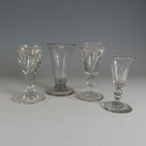 214 - A Georgian toasting Glass, with conicular bowl on knopped stem, H 11.5cm, together with a Georgian G... 