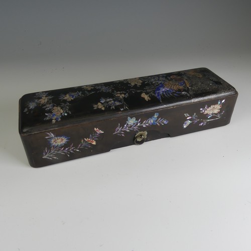 106 - An antique Japanese lacquer Scholar's Box, decorated heavily with mother of pearl inlays depicting c... 