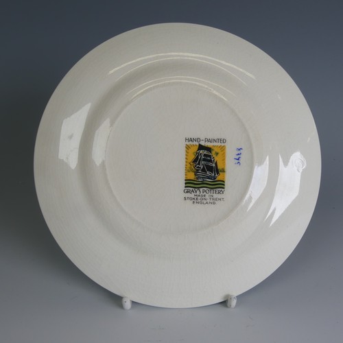 219 - A Susie Cooper Productions Plate, painted with a clipper boat, in within a bright yellow band and a ... 