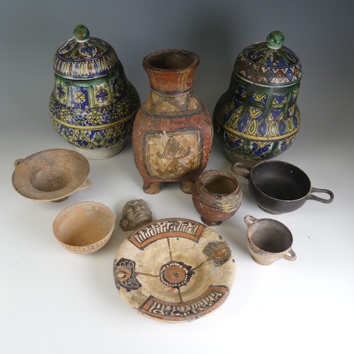 220 - A quantity of ceramic Antiquities, and antiquity style ceramics, to comprise Bowls, Plate, a three-f... 