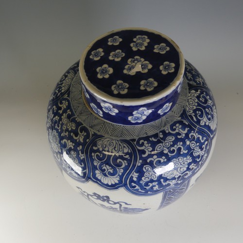 18 - A large 18thC Chinese porcelain blue and white Ginger Jar, the body decorated with four alternating ... 