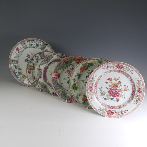 26 - A quantity of mid 18thC Chinese famille rose porcelain Plates, to comprise a pair decorated to the w... 