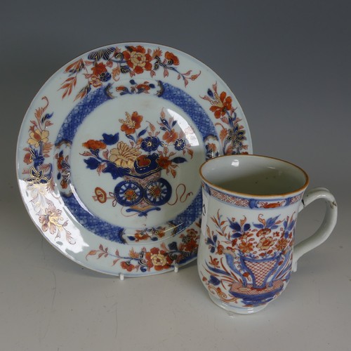 28 - A mid 18thC Chinese imari Baluster Mug, of typical form, central depiction of ornate flower basket, ... 