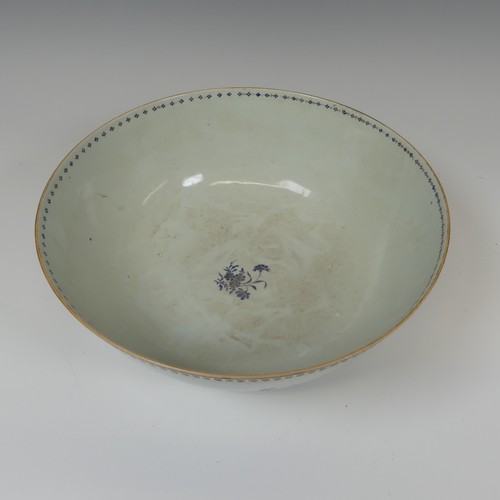 35 - A 19thC Chinese export porcelain Punch Bowl, the rim with gilt and cobalt blue scale decoration, the... 