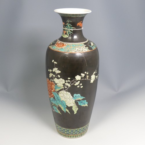 54 - An antique Chinese famille noir porcelain Vase, black ground with colourful enamels of prunus and ch... 