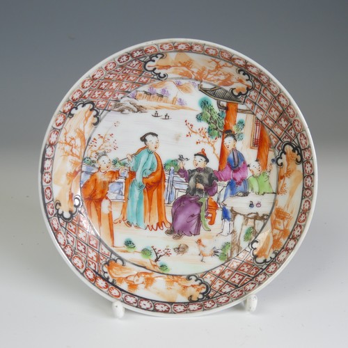 65 - A 19thC Chinese porcelain canton rose Plate, decorated with flora and fauna, D 19.5cm, together with... 