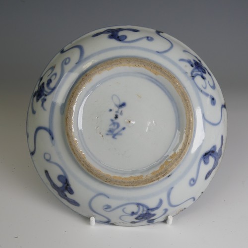 67 - An 18thC Chinese porcelain blue and white Saucer, finely decorated in foliage, D 13.8cm, together wi... 