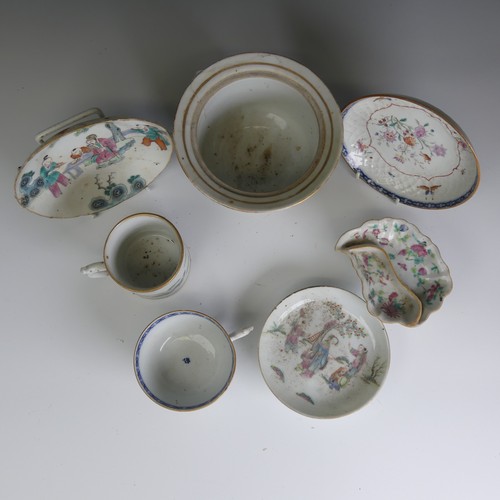 68 - A 19thC Chinese porcelain Cup and Saucer, of moulded form with overpainted decoration, together with... 