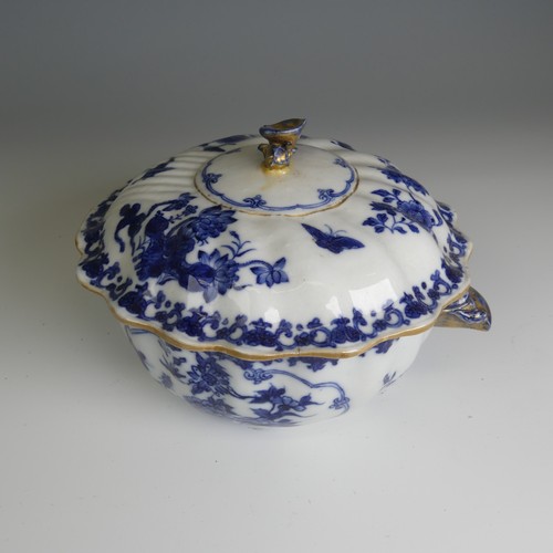 75 - A 19thC Chinese porcelain blue and white Tureen, of lobed circular form, profusely decorated in blue... 