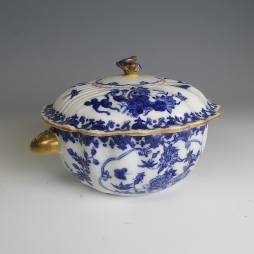 75 - A 19thC Chinese porcelain blue and white Tureen, of lobed circular form, profusely decorated in blue... 