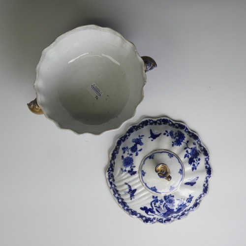 75 - A 19thC Chinese porcelain blue and white Tureen, of lobed circular form, profusely decorated in blue... 